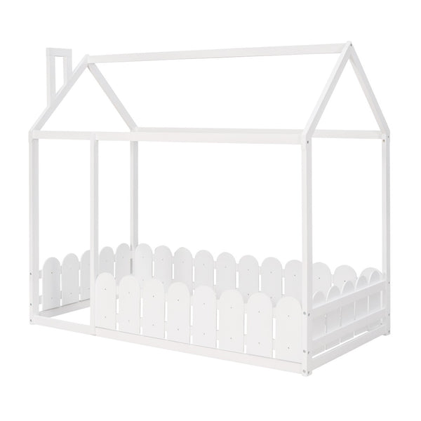 HomeRoots White Wood Twin Bed Frame – Elegant Platform Design with Durable Support for Kids, Teens & Guests 606879