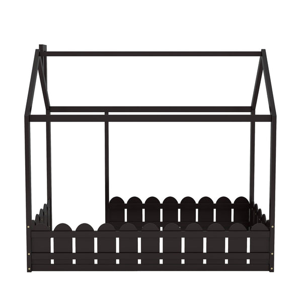 HomeRoots Espresso Wood Twin Bed Frame - Modern, Durable Platform Design with Slatted Support for Comfort 606880