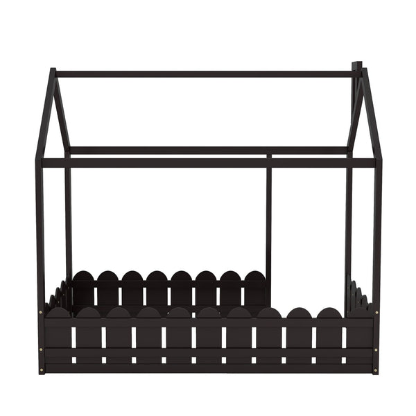 HomeRoots Espresso Wood Twin Bed Frame - Modern, Durable Platform Design with Slatted Support for Comfort 606880