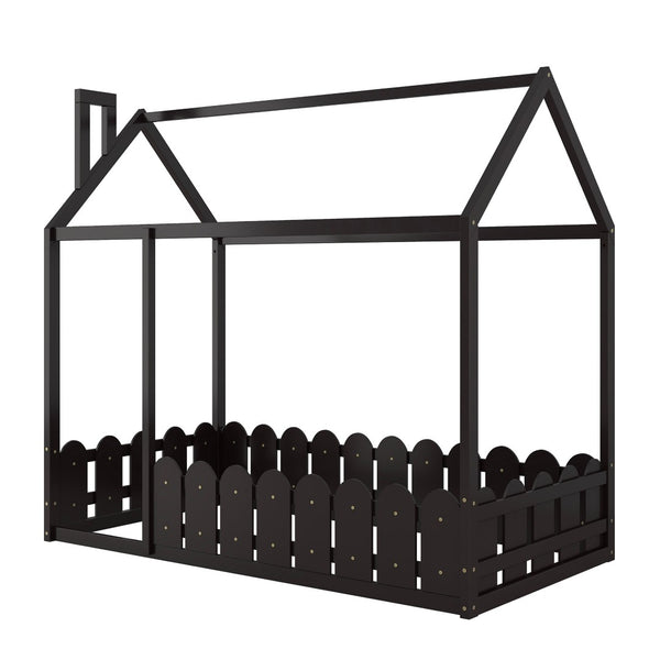 HomeRoots Espresso Wood Twin Bed Frame - Modern, Durable Platform Design with Slatted Support for Comfort 606880