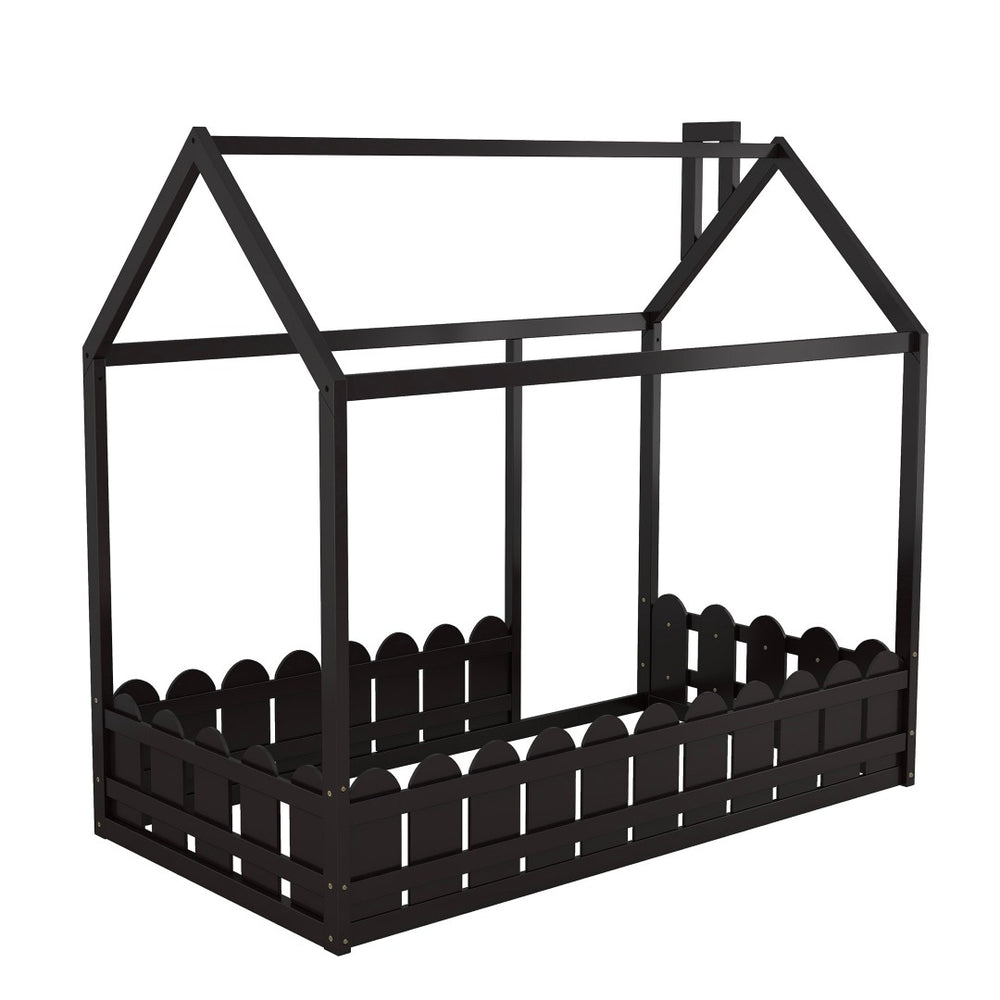 HomeRoots Espresso Wood Twin Bed Frame - Modern, Durable Platform Design with Slatted Support for Comfort 606880