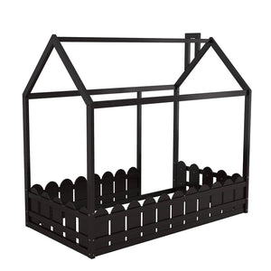 HomeRoots Espresso Wood Twin Bed Frame - Modern, Durable Platform Design with Slatted Support for Comfort 606880