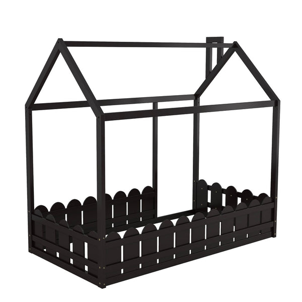 HomeRoots Espresso Wood Twin Bed Frame - Modern, Durable Platform Design with Slatted Support for Comfort 606880