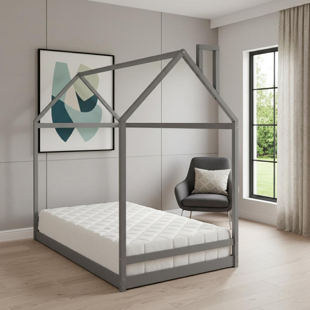 HomeRoots Gray Wood Twin Bed Frame - Modern Platform Design with Sturdy Slats for Ultimate Sleep Support & Style 606881
