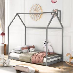HomeRoots Gray Wood Twin Bed Frame - Modern Platform Design with Sturdy Slats for Ultimate Sleep Support & Style 606881