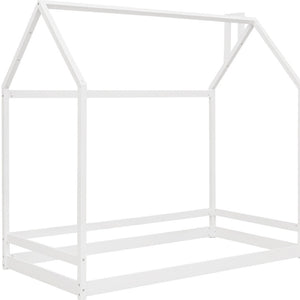 HomeRoots White Wood Twin Bed Frame - Modern Design, Sturdy Support, Easy Assembly, No Box Spring Needed! 606882