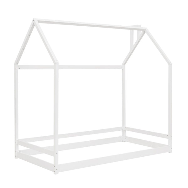 HomeRoots White Wood Twin Bed Frame - Modern Design, Sturdy Support, Easy Assembly, No Box Spring Needed! 606882