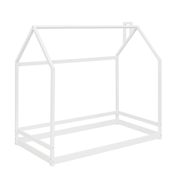 HomeRoots White Wood Twin Bed Frame - Modern Design, Sturdy Support, Easy Assembly, No Box Spring Needed! 606882