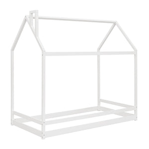 HomeRoots White Wood Twin Bed Frame - Modern Design, Sturdy Support, Easy Assembly, No Box Spring Needed! 606882