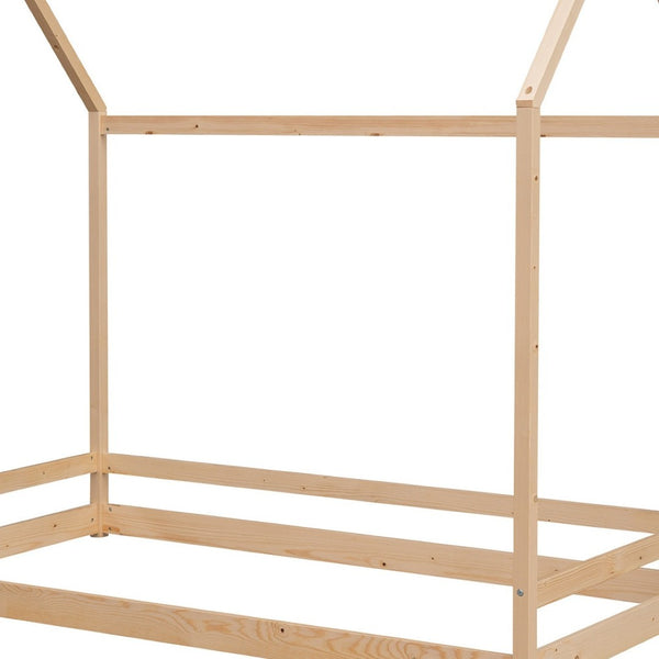 HomeRoots Natural Wood Twin Bed Frame – Modern Minimalist Design with Sturdy Support for a Cozy Bedroom Retreat 606883