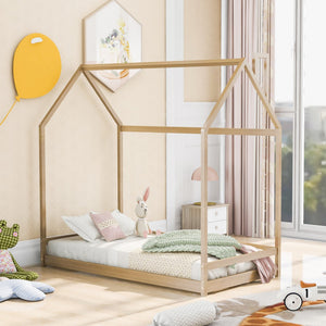 HomeRoots Natural Wood Twin Bed Frame – Modern Minimalist Design with Sturdy Support for a Cozy Bedroom Retreat 606883