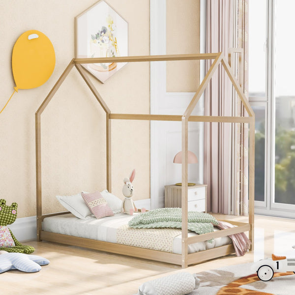 HomeRoots Natural Wood Twin Bed Frame – Modern Minimalist Design with Sturdy Support for a Cozy Bedroom Retreat 606883