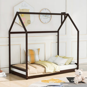 HomeRoots Espresso Wood Twin Bed Frame - Stylish Platform Design with Sturdy Support for Modern Bedrooms 606884