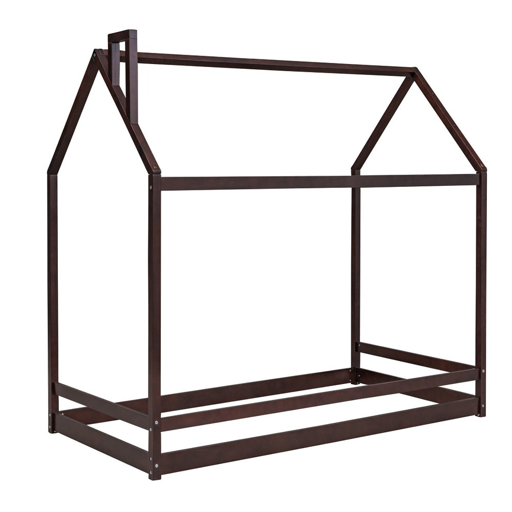 HomeRoots Espresso Wood Twin Bed Frame - Stylish Platform Design with Sturdy Support for Modern Bedrooms 606884