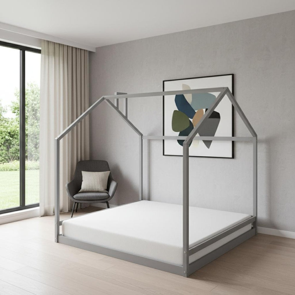 HomeRoots Gray Wood Full Bed Frame - Contemporary Platform Design with Sturdy Support, Ideal for Modern Bedrooms 606885