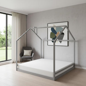 HomeRoots Gray Wood Full Bed Frame - Contemporary Platform Design with Sturdy Support, Ideal for Modern Bedrooms 606885