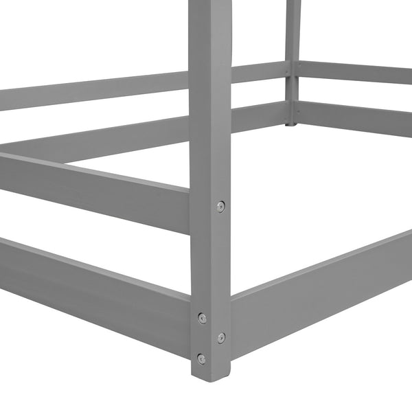 HomeRoots Gray Wood Full Bed Frame - Contemporary Platform Design with Sturdy Support, Ideal for Modern Bedrooms 606885