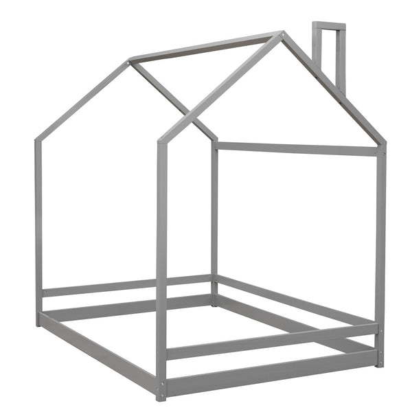 HomeRoots Gray Wood Full Bed Frame - Contemporary Platform Design with Sturdy Support, Ideal for Modern Bedrooms 606885