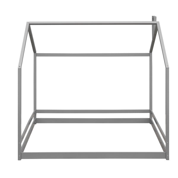 HomeRoots Gray Wood Full Bed Frame - Contemporary Platform Design with Sturdy Support, Ideal for Modern Bedrooms 606885