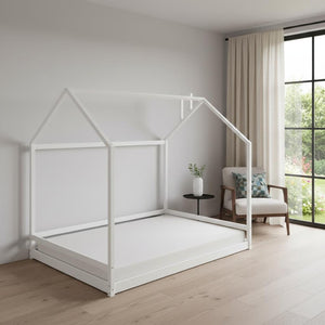 HomeRoots White Wood Full House Bed - Stylish, Durable Design with Easy Assembly for Cozy Bedroom Retreat 606886