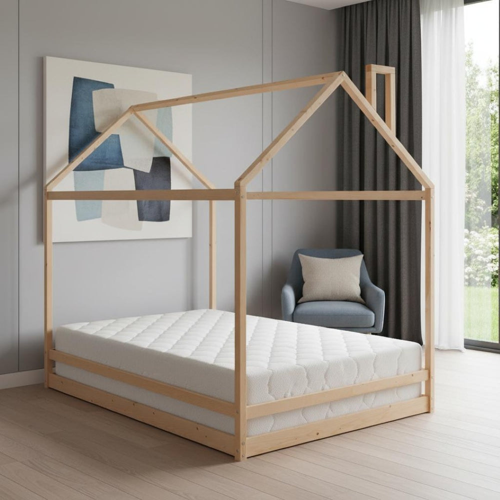 HomeRoots Natural Wood Full Bed Frame – Modern Platform Design, Durable Support, Perfect for Everyday Comfort! 606887
