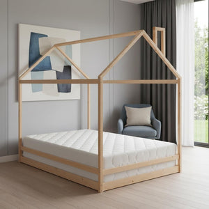 HomeRoots Natural Wood Full Bed Frame – Modern Platform Design, Durable Support, Perfect for Everyday Comfort! 606887