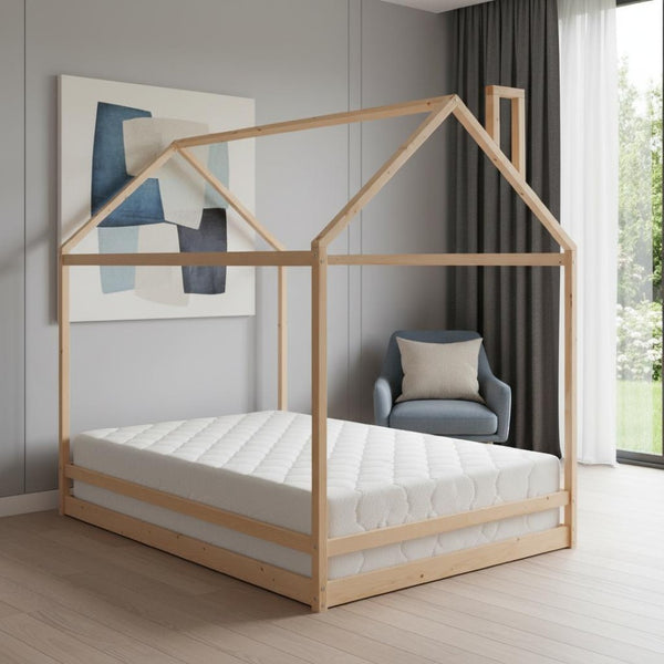 HomeRoots Natural Wood Full Bed Frame – Modern Platform Design, Durable Support, Perfect for Everyday Comfort! 606887