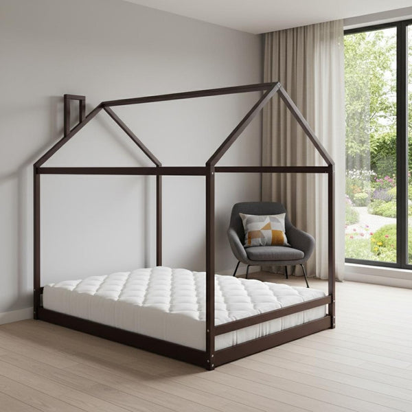 HomeRoots Espresso Wood Full Bed Frame - Modern Platform Design, Durable Support, Fits Up to 10'' Mattress 606888