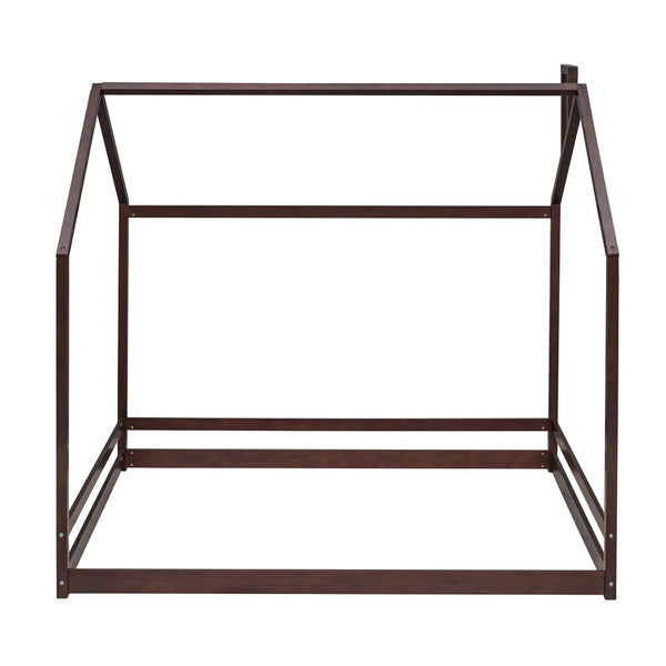 HomeRoots Espresso Wood Full Bed Frame - Modern Platform Design, Durable Support, Fits Up to 10'' Mattress 606888