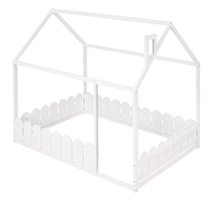 HomeRoots White Wood Full Bed Frame - Elegant Platform Design with Sturdy Support, Clean Lines, and Modern Style 606889