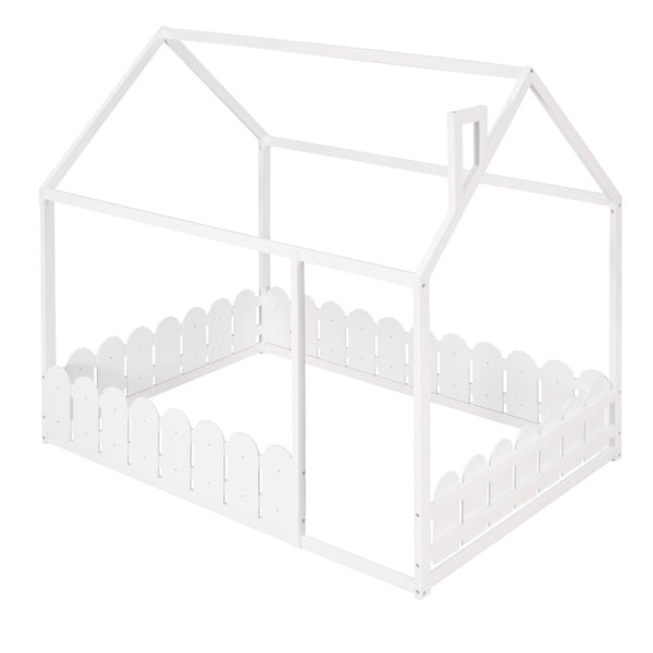 HomeRoots White Wood Full Bed Frame - Elegant Platform Design with Sturdy Support, Clean Lines, and Modern Style 606889