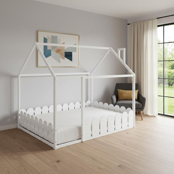 HomeRoots White Wood Full Bed Frame - Elegant Platform Design with Sturdy Support, Clean Lines, and Modern Style 606889