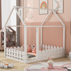 HomeRoots White Wood Full Bed Frame - Elegant Platform Design with Sturdy Support, Clean Lines, and Modern Style 606889