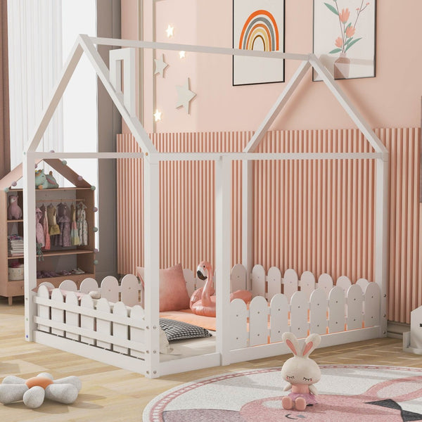 HomeRoots White Wood Full Bed Frame - Elegant Platform Design with Sturdy Support, Clean Lines, and Modern Style 606889