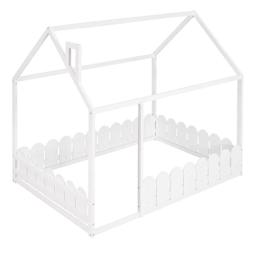 HomeRoots White Wood Full Bed Frame - Elegant Platform Design with Sturdy Support, Clean Lines, and Modern Style 606889