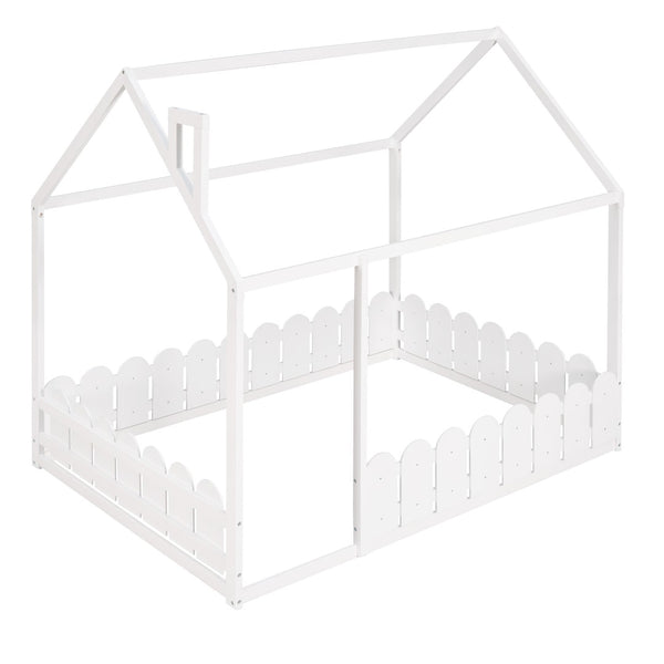 HomeRoots White Wood Full Bed Frame - Elegant Platform Design with Sturdy Support, Clean Lines, and Modern Style 606889