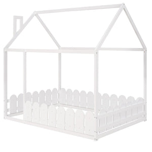 HomeRoots White Wood Full Bed Frame - Elegant Platform Design with Sturdy Support, Clean Lines, and Modern Style 606889