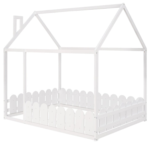 HomeRoots White Wood Full Bed Frame - Elegant Platform Design with Sturdy Support, Clean Lines, and Modern Style 606889