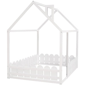 HomeRoots White Wood Full Bed Frame - Elegant Platform Design with Sturdy Support, Clean Lines, and Modern Style 606889