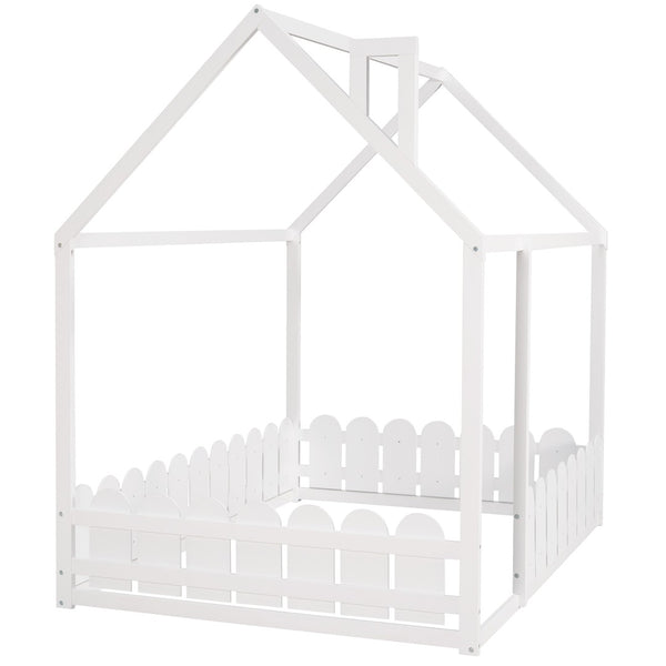 HomeRoots White Wood Full Bed Frame - Elegant Platform Design with Sturdy Support, Clean Lines, and Modern Style 606889