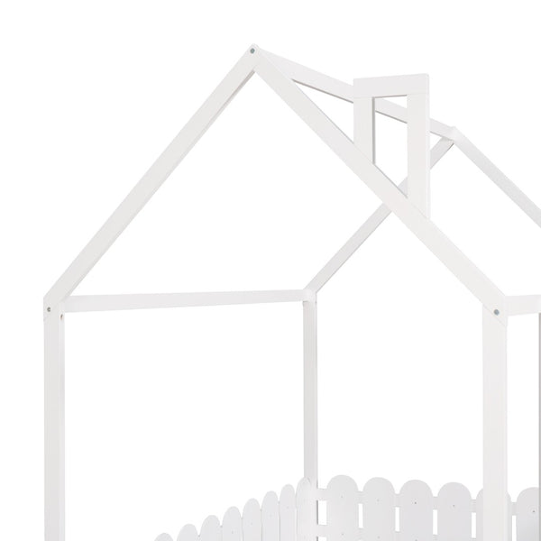 HomeRoots White Wood Full Bed Frame - Elegant Platform Design with Sturdy Support, Clean Lines, and Modern Style 606889