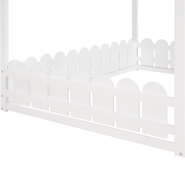 HomeRoots White Wood Full Bed Frame - Elegant Platform Design with Sturdy Support, Clean Lines, and Modern Style 606889