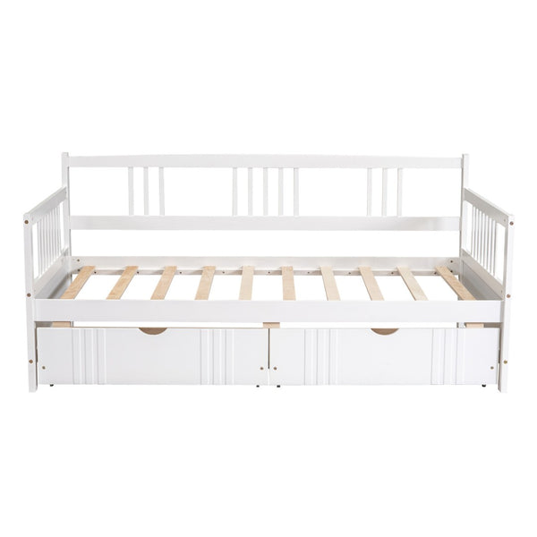 HomeRoots White Wood Twin Daybed Frame with Storage Drawers - Stylish, Durable Design for Kids & Guests 606890
