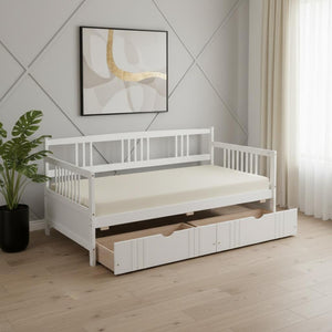 HomeRoots White Wood Twin Daybed Frame with Storage Drawers - Stylish, Durable Design for Kids & Guests 606890