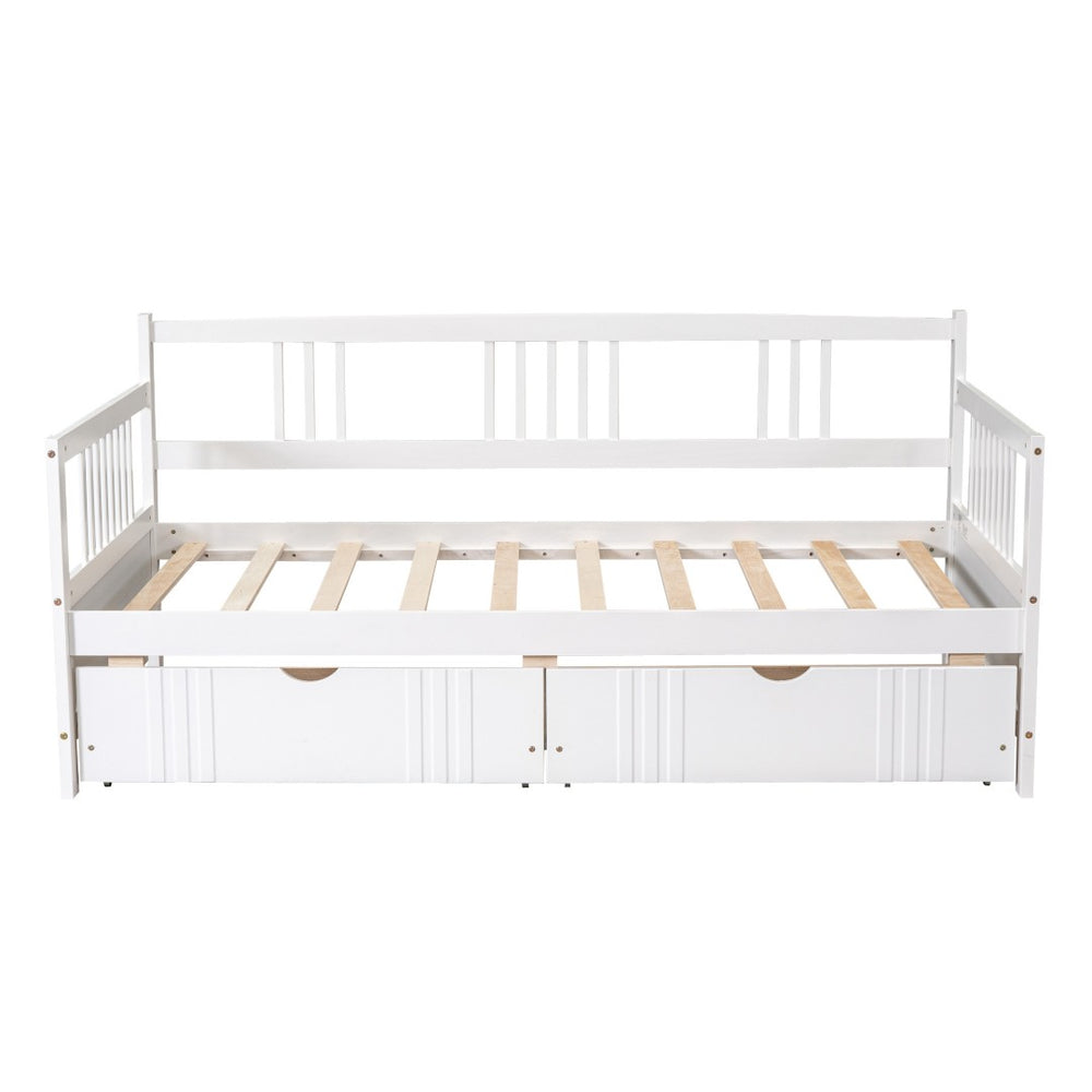 HomeRoots White Wood Twin Daybed Frame with Storage Drawers - Stylish, Durable Design for Kids & Guests 606890