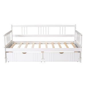 HomeRoots White Wood Twin Daybed Frame with Storage Drawers - Stylish, Durable Design for Kids & Guests 606890