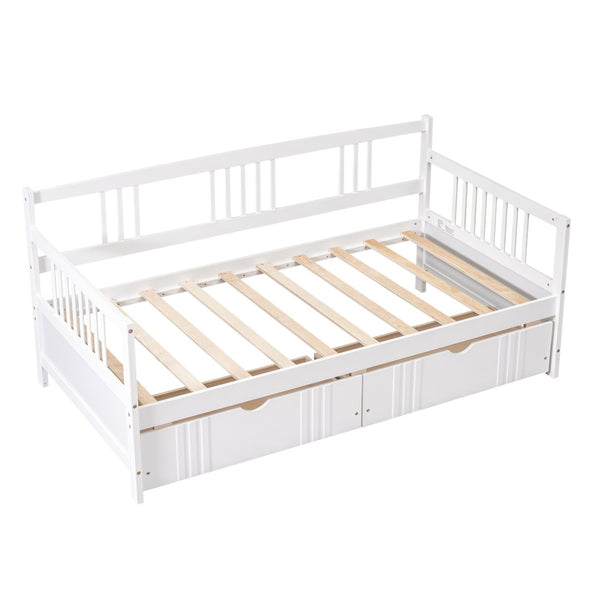 HomeRoots White Wood Twin Daybed Frame with Storage Drawers - Stylish, Durable Design for Kids & Guests 606890