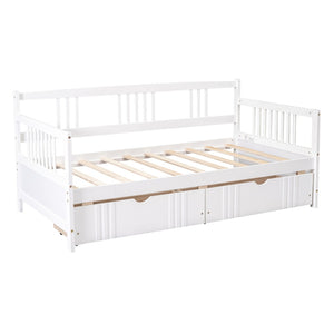 HomeRoots White Wood Twin Daybed Frame with Storage Drawers - Stylish, Durable Design for Kids & Guests 606890
