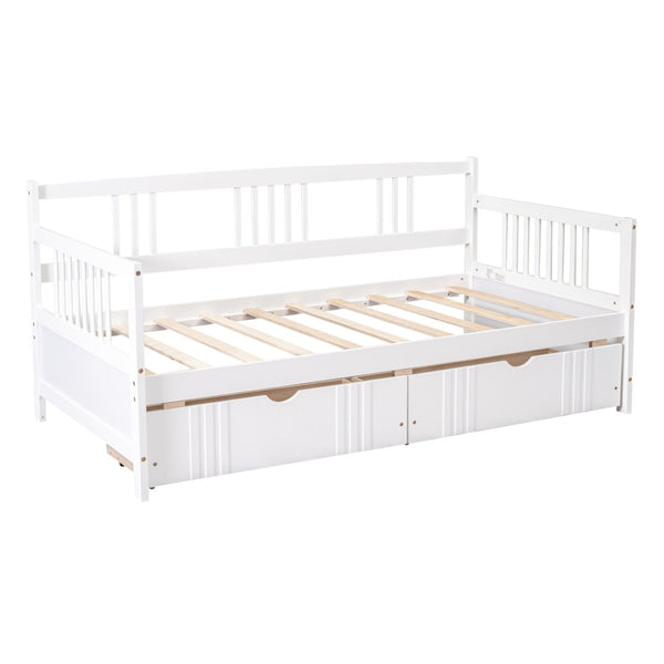 HomeRoots White Wood Twin Daybed Frame with Storage Drawers - Stylish, Durable Design for Kids & Guests 606890