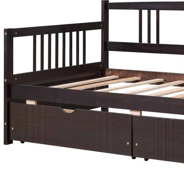 HomeRoots Espresso Wood Twin Daybed Frame with Storage Drawers - Stylish, Space-Saving Design for Any Room 606891